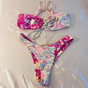 Pink and Yellow Floral Bikini Size Small